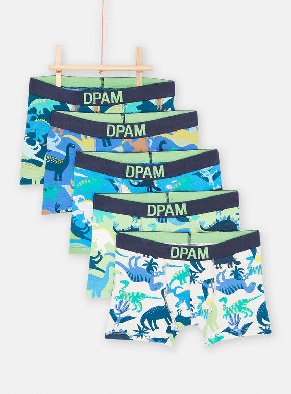 Set of 5 blue dinosaur-print boxer shorts for boys SEGOBOXSEM3 / 23WH1271BOXC208